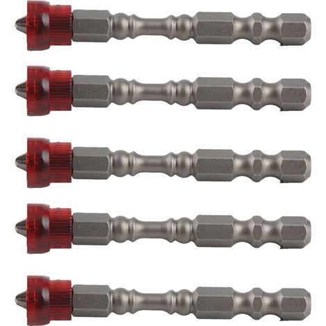 Jeu de 5 embouts cruciformes magnétiques S2 acier allié, tige hexagonale, rouge, pour bricolage et travaux (1/5)