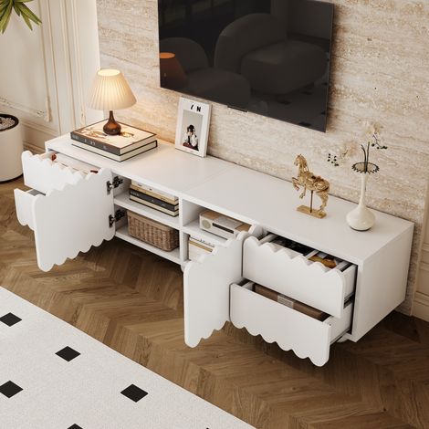 TV-Schrank MDF/Spanplatte Weiß 175 x 38 x 37 cm, mit Stauraum, abgerundeten Kanten und flacher Konstruktion (1/5)
