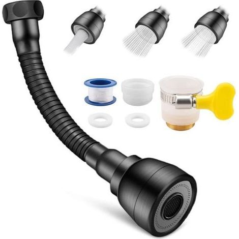 Rallonge de robinet de cuisine noir mat, 17,2 cm, flexible à 360°, avec 3 positions, universelle, pour salles de bains, balcons et toilettes. (1/4)