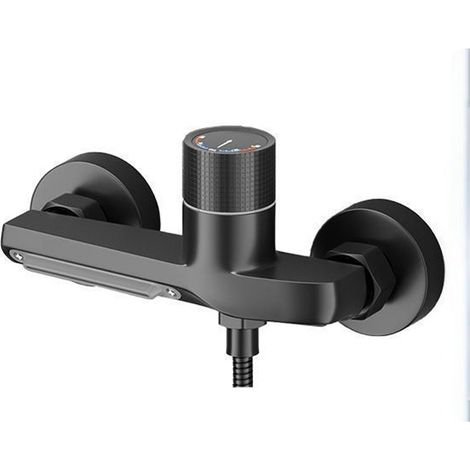Mitigeur Thermostatique Baignoire, Noir Double Fonction Robinet Salle Bain Baignoire avec Bouton Antidérapant, pour Douche Murale, Dortoirs (1/5)