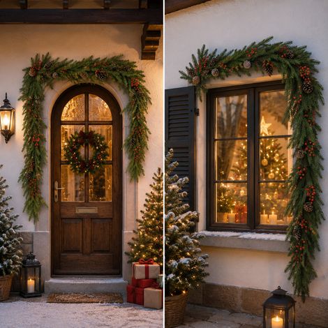 TolleTour Künstliche Weihnachtsgirlande, 1.8 m, Norfolk-Tannenoptik, mit Weihnachtsdekoration, für Tür Fenster Treppe Kamin Geländer (1/5)