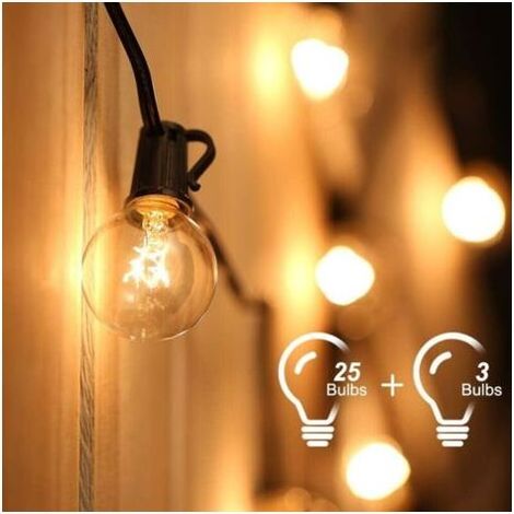 Guirlande Lumineuse Extérieur , Guirlande Guinguette Raccordable 7.6M 25 G40 Ampoules avec 3 Ampoules Rechange pour Fête Jardin Mariage Patio (1/4)