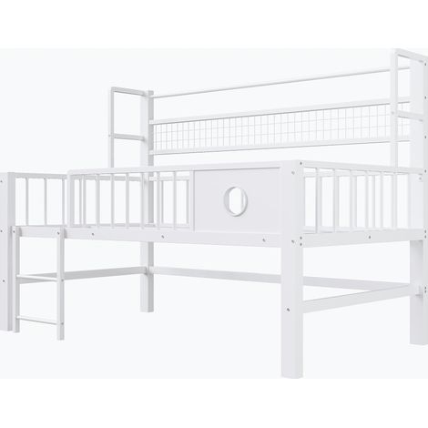 Letto a soppalco basso 90 x 200 cm in metallo con contenitore - Bianco (1/5)