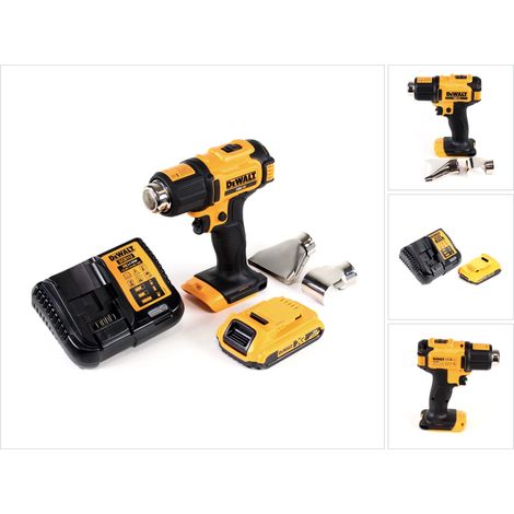 Pistola ad aria calda a batteria DeWalt DCE 530 D1 18V 530°C + 1x batteria ricaricabile 2.0Ah + 1x caricatore + ugello per superfici e riflettore