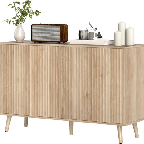 Buffet cannelés 4 portes ouverture pression chêne 120 x 35 x 77,5 cm