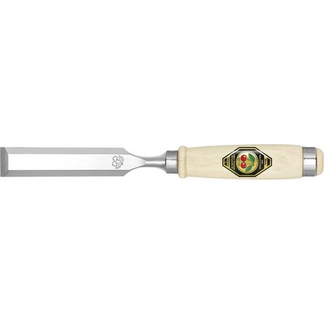 scalpello da intaglio con taglio B.24mm in acciaio con manico in faggio bianco, forma Ulmer