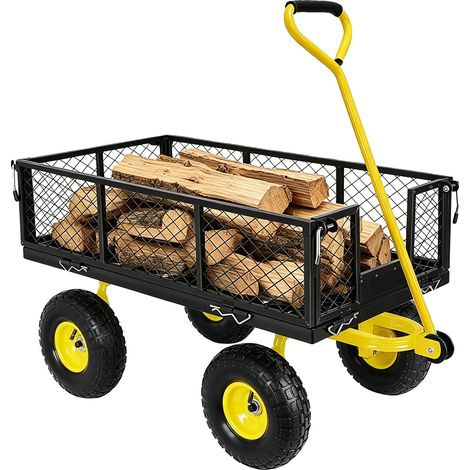 Carrello da giardino, design convertibile 2 in 1, ruote da 10" adatte a tutti i terreni, giallo/nero (1/2)