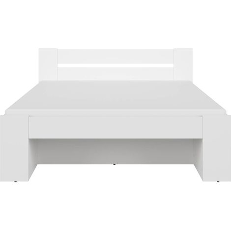 Lit adulte 2 places 160 x 200 cm avec des étagères de rangement et 3 Tiroirs coloris Blanc - Longueur 204,5 x Largeur 165 x Hauteur 47,5-85,5 cm (1/5)