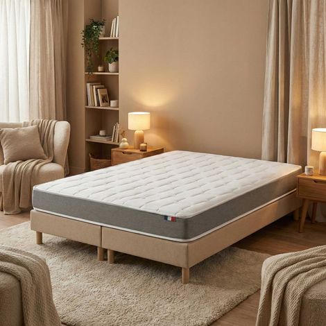 Ensemble matelas mousse accueil memoire de forme H16 sommier lattes fixes beige 160 x 200 (1/5)