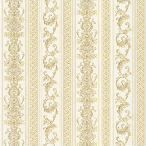 Papel pintado barroco Profhome 335473 papel pintado no tejido ligeramente texturado de estilo barroco mate oro blanco-crema 5,33 m2 (1/5)