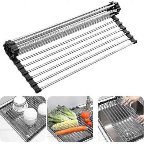 Égouttoir à vaisselle enroulable - pliable et multifonctionnel en acier inoxydable résistant à la chaleur (1/3)