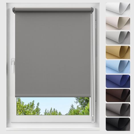Enrouleur Occultant Thermique sans Perçage, Rideau Opaque Isolant, Montage Simple pour Fenêtre ou Porte, 45l x 130L cm, Largeur du Tissu 45 cm, Gris Foncé (1/5)