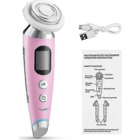 Appareil de massage facial à micro-courants pour soins de la peau : rajeunissement LED, compresse chaude, effet liftant et anti-rides (Rose) (1/5)