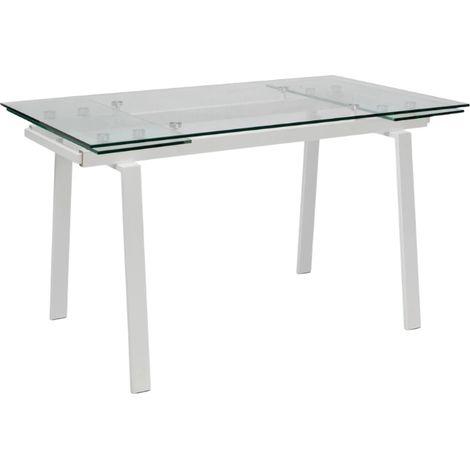 Jackson,  Tavolo allungabile con top in vetro temperato Trasparente (80cm X 140/200cm H. 76cm)  Duzzle (1/4)