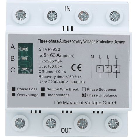 STVP‑930 Dispositif de protection de tension triphasé à auto‑réinitialisation 63A AC230/400V avec fil neutre (1/5)