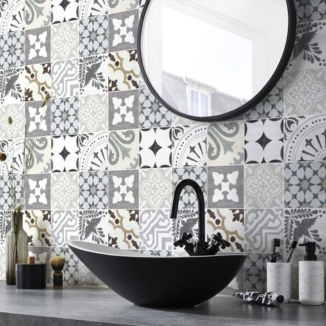 Sticker Mural Carrelage adhésif Cuisine Salle de Bain - 9 Stickers Carreaux DE Ciment IVO - 9stickers10x10cm (1/5)