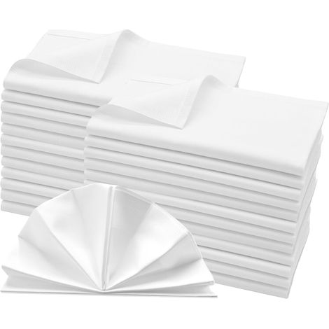 Set de 25 Serviettes en Tissu Coton en 40x40 cm - Serviettes de Bouche résistantes avec Bord en Satin - Brillant Soyeux - lavables à 95°C - en Blanc - qualité gastronomique (1/4)