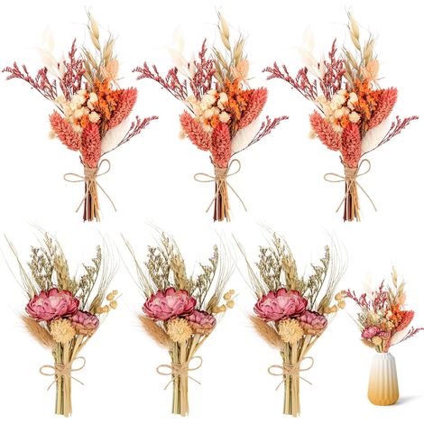 Lot de 6 mini bouquets de fleurs séchées bohème, petites fleurs séchées, naturelles, pour décoration bohème, cadre photo, bricolage, décoration de mariage et fête (1/5)