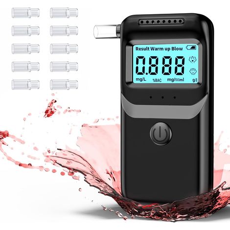 Ethylomètre,Éthylomètre avec Affichage Numérique LCD Bleu Et 10 Buses,Précision de Niveau Éthylomètre,Éthylotests Personnels pour Usage Domestique (1/5)