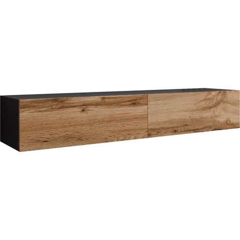 Mueble TV Vilrin I, Negro + Roble wotan, Número de puertas: 2, Número de cajones: 0, 180x30x40cm