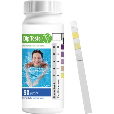 Bandelettes de test de qualité de l'eau pour piscines, bains thermaux et saunas portables, faciles à utiliser et à développement de couleur rapide 50 pièces. (1/5)