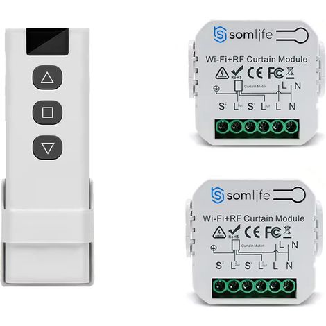 2 Commutateurs SomLife de volet et rideau  Wifi Rf Tuya Smart Life Module pour volet roulant 433 mhz et Télécommande