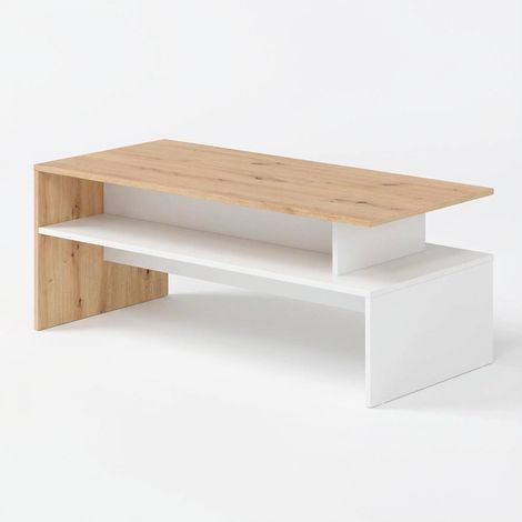 Tavolino Moderno Con Ripiano E Vani A Giorno Struttura In Melaminico Design Elegante E Funzionale Per Soggiorno Salotto Zona Living 108 X 50 X 43 Cm Bianco Opaco E Quercia (1/5)