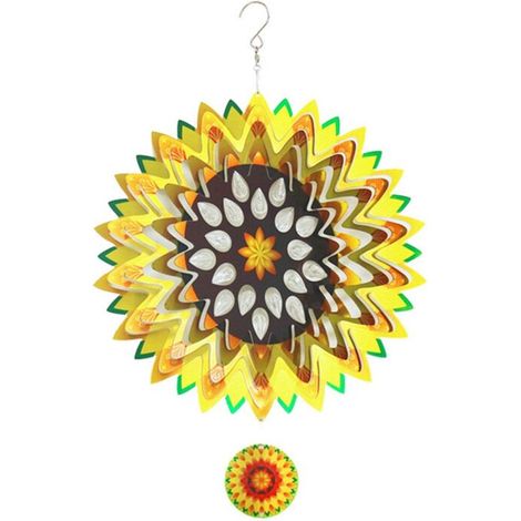 Tournesols à vent - 30,5 cm - Réfléchissants 3D - Sculpture de jardin suspendue - Décoration extérieure (1/4)