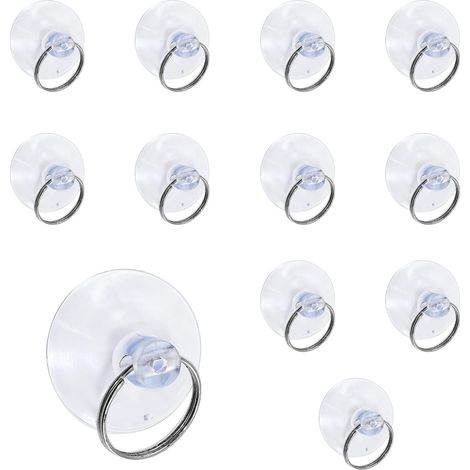 Lot de 12 ventouses transparentes de 35 mm avec anneau, pour fenêtre, cuisine, mur, verre (1/5)