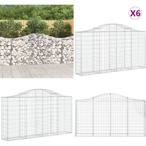 Paniers à gabions arqués 6 pcs 200x30x100/120 cm Fer galvanisé - Panier À Gabions - Mur De Gabion - Clôture Végétale - Décoration Jardin - Barrière Jardin - Home & Living (1/5)