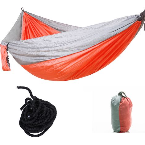 Hamac de voyage portable pour camping lit suspendu simple avec sangle d'arbre Orange Gris (1/5)