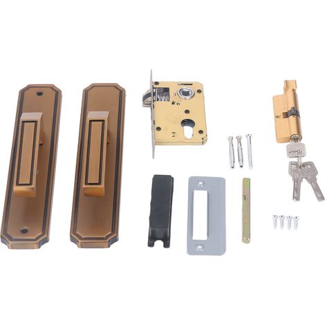 Poignée de porte extérieure avec serrure en alliage d'aluminium, silencieuse et fournie avec clés, pour chambre, hôtel ou balcon. (1/5)