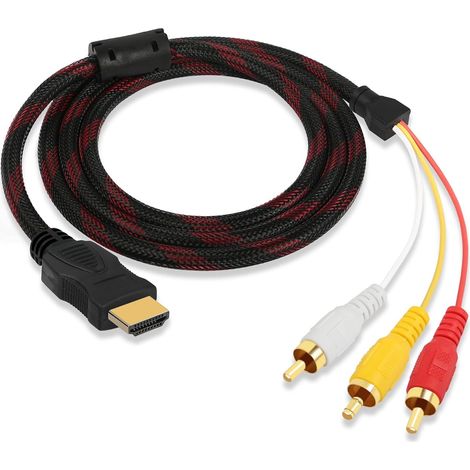 Adaptateur HDMI 3RCA, pas de fonction de décodage, fiche HDMI vers 3 RCA femelle, adaptateur vidéo composite audio VA adapté pour HDTV DVD et la plupart des appareils de projecteurs LCD 1.5M (1/5)