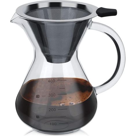 Cafetière à verser,machine a cafe filtre, 400ml Verser Over Cafetière,Versez Sur La Cafetières,Carafe en Verre Borosilicate,Passoire manuelle Glass Drip Brewer,4 tasses,0,4L (1/5)