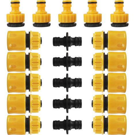 Raccord Tuyau d'Arrosage, 10Pcs 1/2" Tuyau Rapides Raccord, 5Pcs Double Connecteur de Tuyau et 5Pcs 3/4" Connecteur Nez de Robinet, Connecteur de Robinet en Plastique Tuyau d'Arrosage (1/5)