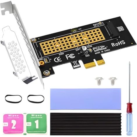 Adaptateur M.2 NVMe vers PCIe X1 pour PCI-E 4.0/3.0/2.0 pour SSD M.2 NVMe 2230/2242/2260/2280, clé M PCI-e 4.0, Vitesse de 1700 Mo/s avec dissipateur Thermique (1/5)