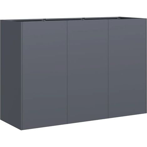 Jardinière extérieure design moderne grand format 120 x 40 x 80 cm avec fond ouvert en acier laminé à froid anthracite