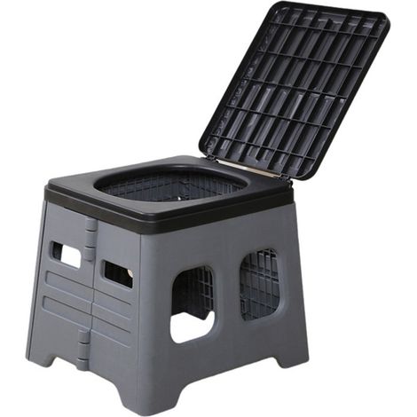 Voyage extérieur voiture wc portable avec couvercle dissiper goût toilette camping pliable wc portant 150KG gris (1/5)