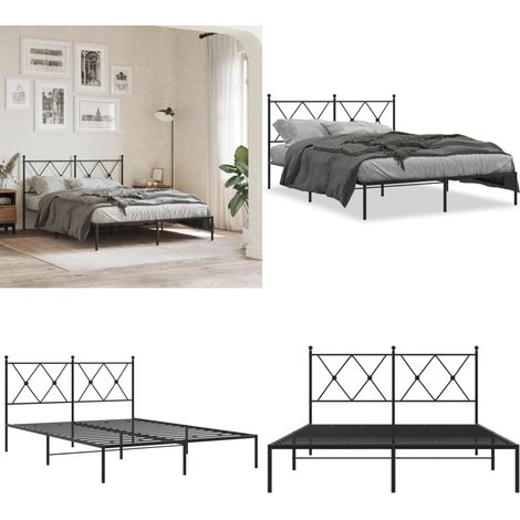 Cadre de lit métal sans matelas avec tête de lit noir 140x190cm - Cadre De Lit - Lit Double - Lit Metal - Lit Avec Têtedé Lit - Meuble Chambre - Home & Living (1/5)