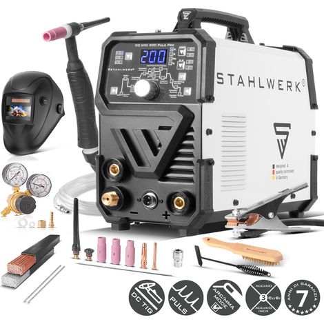 STAHLWERK Saldatrice 2-in-1 combinata DC TIG 200 Puls Pro – Set completo – TIG & MMA fino a 200 A, funzione Pulse, memoria lavori, adatta per lamiere sottili, acciaio, inox (1/5)