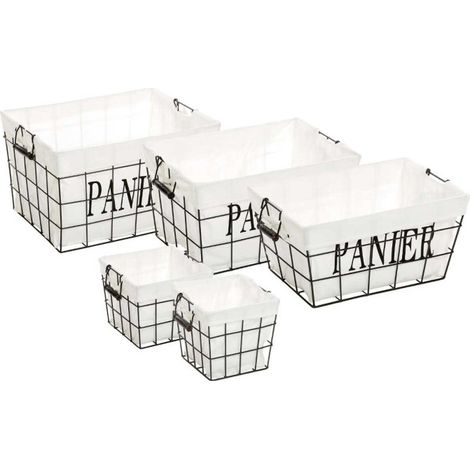 Lot de 5 Paniers Rectangulaire "Welcome Black" 51cm Blanc (1/4)