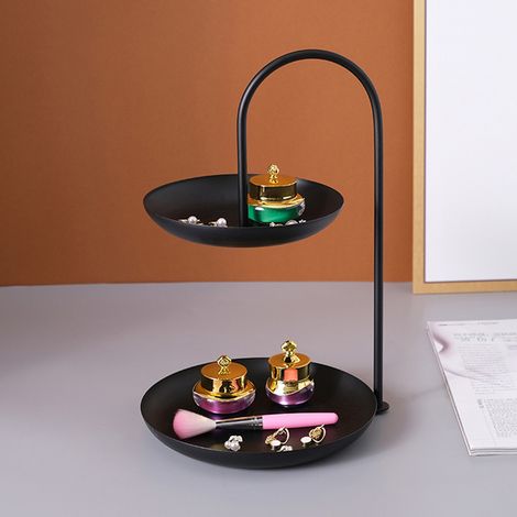 Schwarzer, zweistöckiger Dessertständer aus Eisen für Obst, Snacks und als Ablage für Partys, Hochzeiten und Geburtstage (inkl. Sechskantschlüssel) (1/5)
