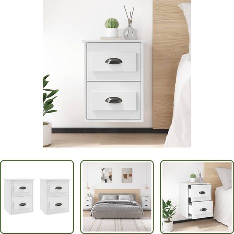 vidaXL Holz Nachttisch - Wand-Nachttische 2 Stk. Weiß 41,5x36x53 cm (1/5)