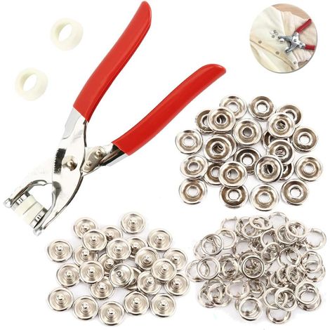 Set mit 100 Druckknöpfen, massive und hohle Druckknöpfe mit Druckknopfzange, Nähknöpfe, Druckknöpfe aus Metall, DIY-Werkzeuge für Kleidung und Bastelarbeiten (1/5)