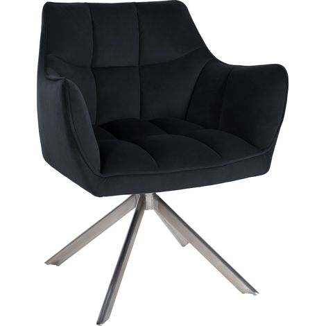 Chaise de salle à manger lounge bureau pivotante avec revêtement en velours noir pieds en acier inoxydable BUR10671