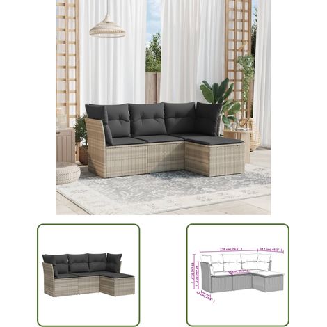 vidaXL 4-tlg. Garten-Sofagarnitur mit Kissen Hellgrau Poly Rattan