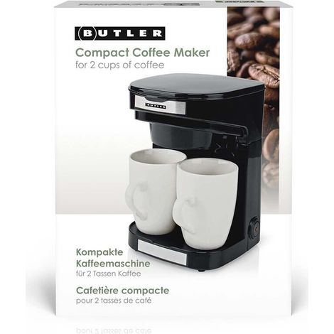 Butler Kompakte Kaffeemaschine / 2 Porzellantassen / 0,25 l / 450 W / Automatische Abschaltung / Schwarz