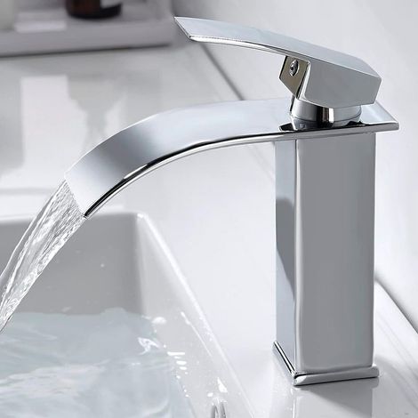Modern Faucet bathroom Cascade, Design Robinetterie Faucet Washbasin, Mixer faucet in Stainless steel, Hot water and Cold Available, Faucet of electroplating 1/2, Silver (1/5)