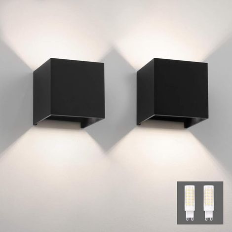 2PCS Applique Murale Interieur/Exterieur 9W LED Appliques Murales LED Blanc Naturel 4000K Lampe Murale pour le salon chambre Hall Escalier Pathway (Noir 9W) (1/5)