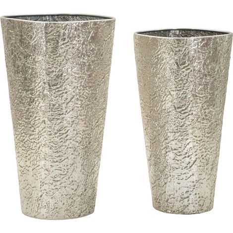 Vaso Barale, set de 2 jarrones, acabado efecto matérico, plata (1/5)